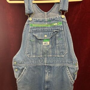 Liberty Blue Denim Overalls with Green Accents